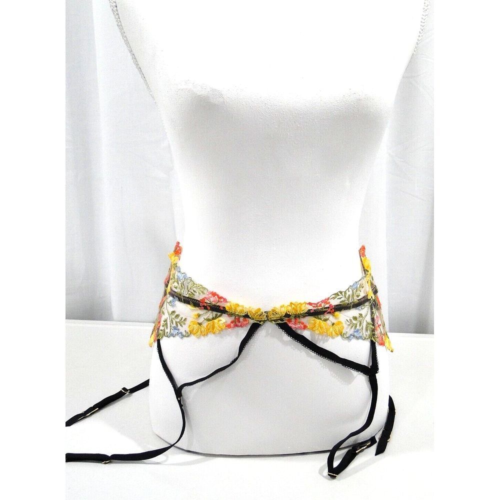 Victorias Secret Dream Angels Floral Garter Belt Sweet Praline Mesh Lingerie M/L